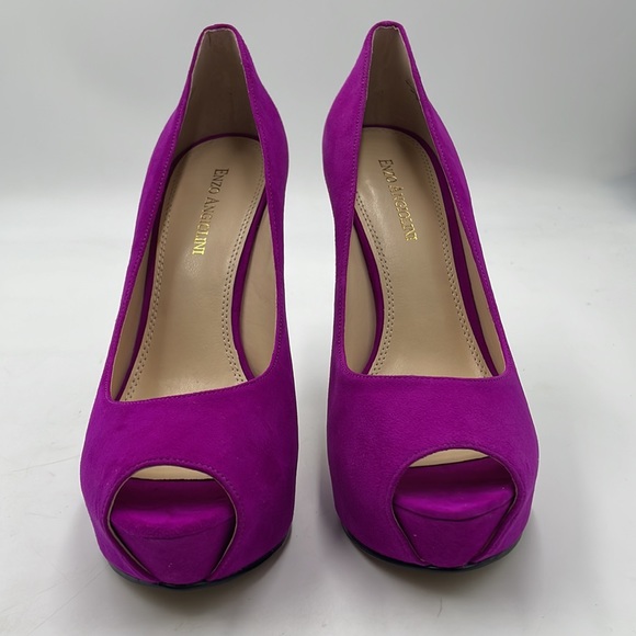 ENZO ANGIOLINI Dark Pink Fuchsia Peep Toe Platform Suede Heels - Picture 3 of 7